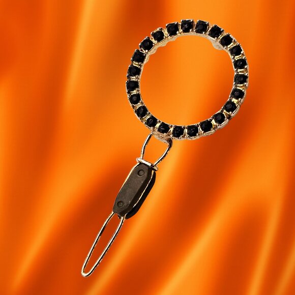 Vintage Goody Black Rhinestone Circle Hair Barrette Gold-Tone Hair Slide - Picture 2 of 4